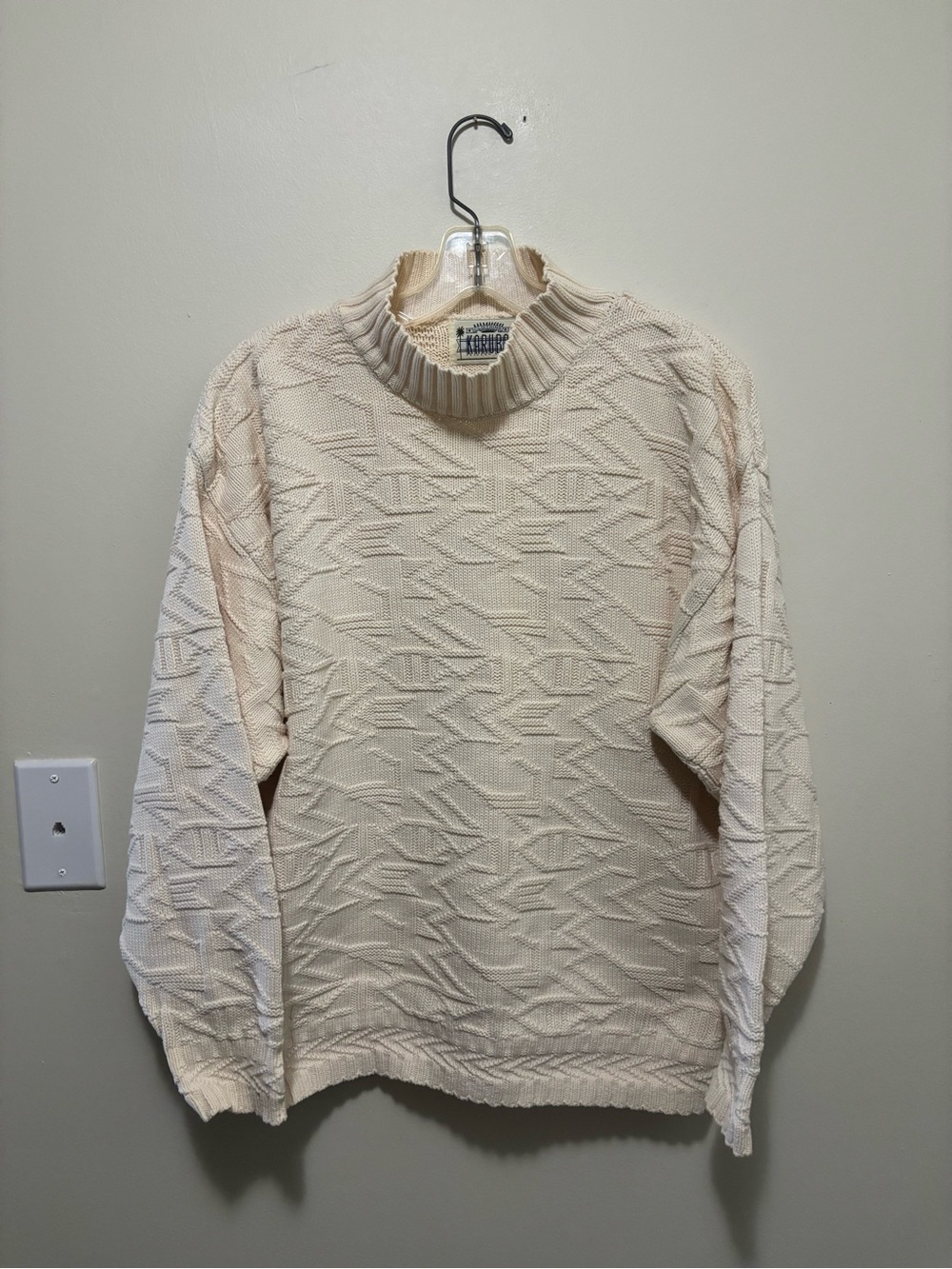 Vintage 90s Karuba Geometric Textured Mock Neck Cream Sweater Size L